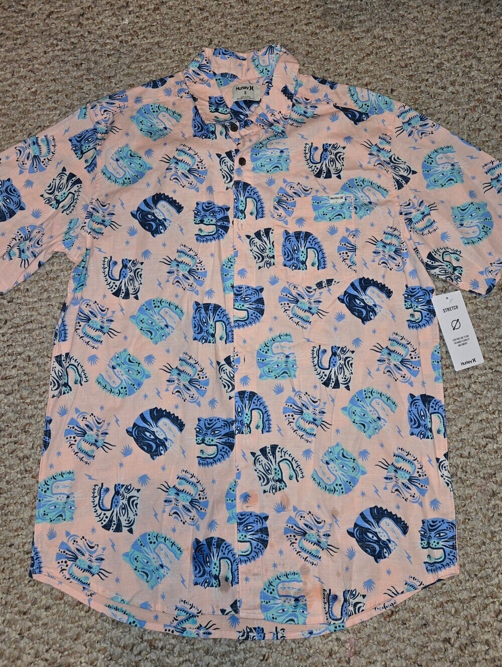 NWT HURLEY One And Only Lido Stretch Short Sleeve Button Up Candy Pink Men Sz Sm
